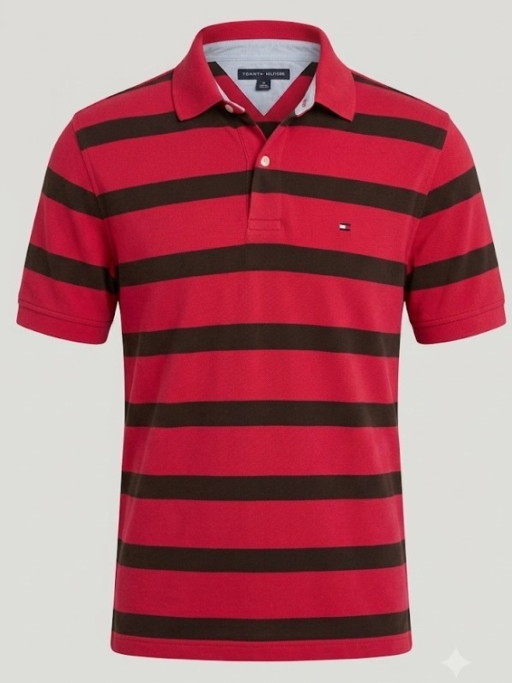 Tommy Hilfiger Men’s Pink & Black Striped Polo Shirt (Sz M) Classic Pique Weave